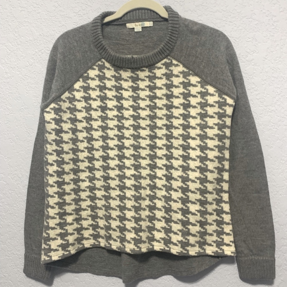 Boden Wool High Low Gray Cream Pullover Sweater